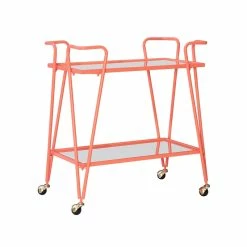 Cheap 🔔 Linon Mia Metal And Mirorred Mid Century Bar Cart In Coral Orange 🧨