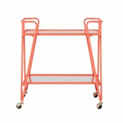 Cheap 🔔 Linon Mia Metal And Mirorred Mid Century Bar Cart In Coral Orange 🧨 -Guest Chairs Sales 2507685 2 L