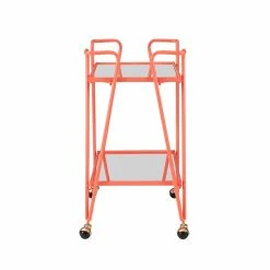 Cheap 🔔 Linon Mia Metal And Mirorred Mid Century Bar Cart In Coral Orange 🧨 -Guest Chairs Sales 2507685 3 L