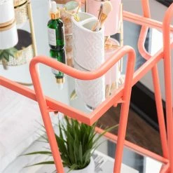 Cheap 🔔 Linon Mia Metal And Mirorred Mid Century Bar Cart In Coral Orange 🧨 -Guest Chairs Sales 2507685 7 L