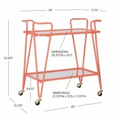 Cheap 🔔 Linon Mia Metal And Mirorred Mid Century Bar Cart In Coral Orange 🧨 -Guest Chairs Sales 2507685 8 L