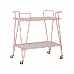 Best Sale 😉 Linon Mia Metal And Mirorred Mid Century Bar Cart In Pink 🎁
