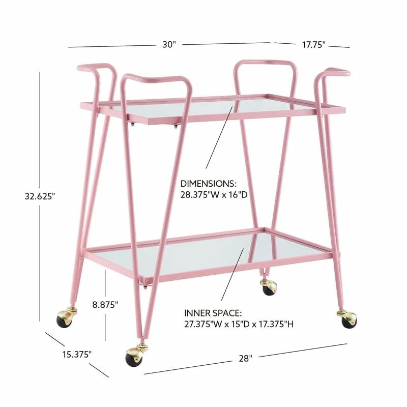 Best Sale ๐ Linon Mia Metal And Mirorred Mid Century Bar Cart In Pink ๐ 9 Best Sale ๐ Linon Mia Metal And Mirorred Mid Century Bar Cart In Pink ๐ - Image 9