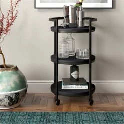 Best deal 😍 Henn&Hart 21" Black Grain Metal Bar Cart 💯 -Guest Chairs Sales 2508751 4 L