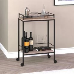 Brand new 💯 Henn&Hart 23" Antiqued Gray Oak Metal Bar Cart 👏 -Guest Chairs Sales 2508758 5 L
