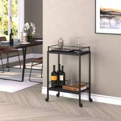 Best Pirce ✔️ Henn&Hart 23" Black Grain Metal Bar Cart ⭐ -Guest Chairs Sales 2508767 2 L