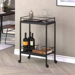 Best Pirce ✔️ Henn&Hart 23" Black Grain Metal Bar Cart ⭐ -Guest Chairs Sales 2508767 4 L