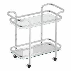 Budget π WHI Zedd 2-Tier Contemporary Metal/Glass Functional Bar Cart In Chrome π