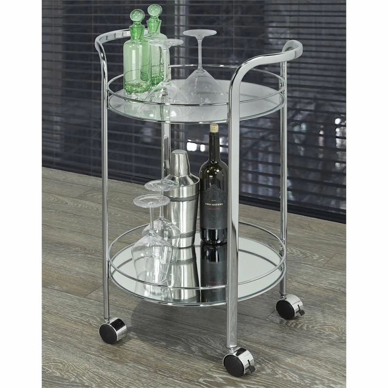 Hot Sale π WHI Neema 2-Tier Contemporary Metal/Glass Bar Cart With Sturdy Castors In Chrome 𧨠2 Hot Sale π WHI Neema 2-Tier Contemporary Metal/Glass Bar Cart With Sturdy Castors In Chrome 𧨠- Image 2