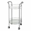 Hot Sale 🔔 WHI Neema 2-Tier Contemporary Metal/Glass Bar Cart With Sturdy Castors In Chrome 🧨