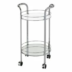Hot Sale π WHI Neema 2-Tier Contemporary Metal/Glass Bar Cart With Sturdy Castors In Chrome π§¨