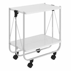 Budget β¨ WHI Sumi 2-Tier Contemporary Metal Folding Bar Cart In White/Chrome π