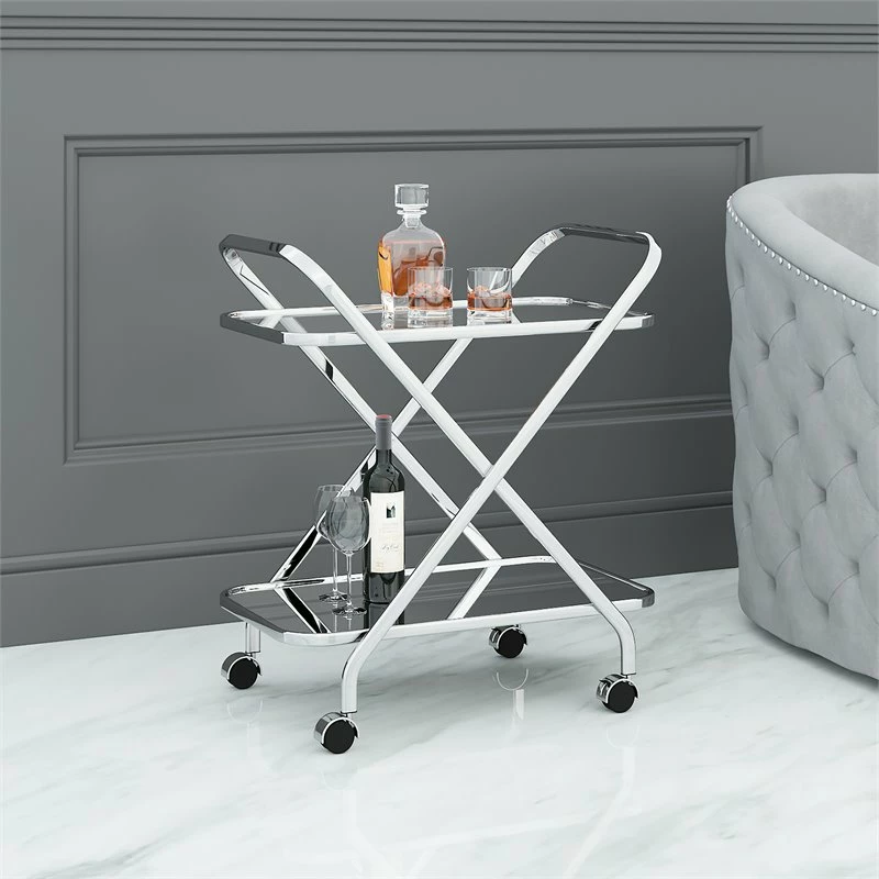 Cheapest 𧨠WHI Oriso 2-Tier Contemporary Metal/Glass Bar Cart In Chrome/Clear β 2 Cheapest 𧨠WHI Oriso 2-Tier Contemporary Metal/Glass Bar Cart In Chrome/Clear β - Image 2