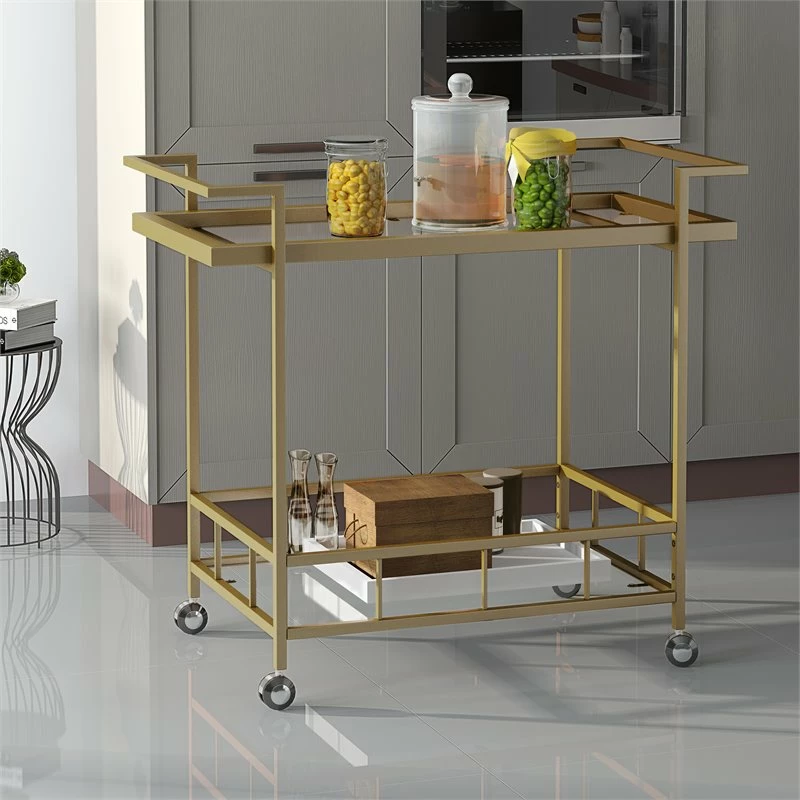 Outlet π Noble House Ambrose Indoor Iron And Glass Bar Cart In Gold Finish π₯ 2 Outlet π Noble House Ambrose Indoor Iron And Glass Bar Cart In Gold Finish π₯ - Image 2