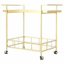 Outlet 🎉 Noble House Ambrose Indoor Iron And Glass Bar Cart In Gold Finish 🔥