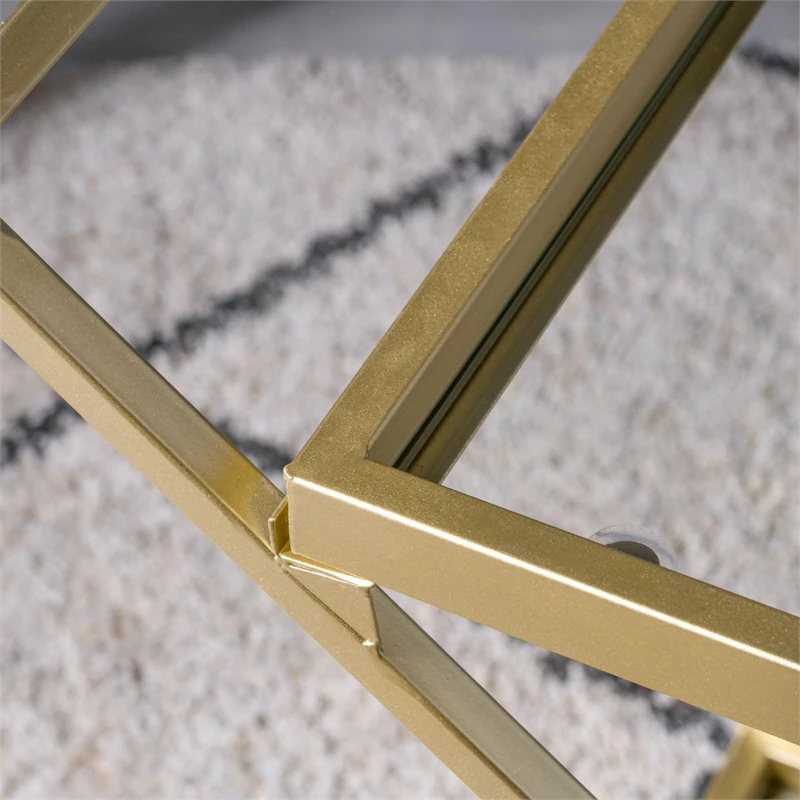 Cheapest ❤️ Noble House Sherianne Iron Bar Cart With Tempered Glass Shelves In Gold 🤩 4 Cheapest ❤️ Noble House Sherianne Iron Bar Cart With Tempered Glass Shelves In Gold 🤩 - Image 4