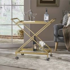 Cheapest ❤️ Noble House Sherianne Iron Bar Cart With Tempered Glass Shelves In Gold 🤩 26 Cheapest ❤️ Noble House Sherianne Iron Bar Cart With Tempered Glass Shelves In Gold 🤩 -Guest Chairs Sales 2525198 15 L