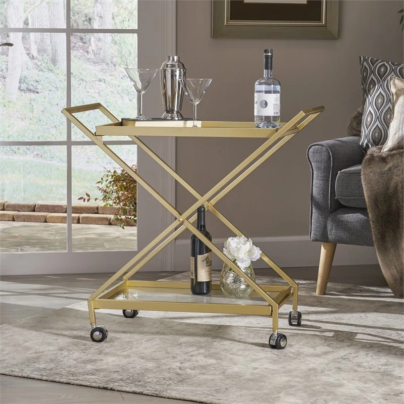 Cheapest ❤️ Noble House Sherianne Iron Bar Cart With Tempered Glass Shelves In Gold 🤩 8 Cheapest ❤️ Noble House Sherianne Iron Bar Cart With Tempered Glass Shelves In Gold 🤩 - Image 8