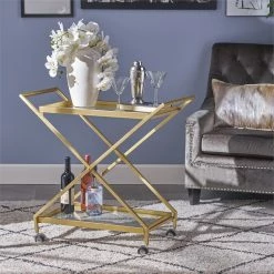 Cheapest ❤️ Noble House Sherianne Iron Bar Cart With Tempered Glass Shelves In Gold 🤩 27 Cheapest ❤️ Noble House Sherianne Iron Bar Cart With Tempered Glass Shelves In Gold 🤩 -Guest Chairs Sales 2525198 16 L