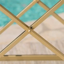 Wholesale 💯 Noble House Annika Outdoor Iron Bar Cart With Tempered Glass Shelves In Gold 🎉 -Guest Chairs Sales 2525199 10 L