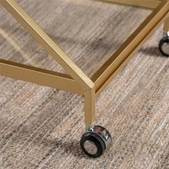 Wholesale 💯 Noble House Annika Outdoor Iron Bar Cart With Tempered Glass Shelves In Gold 🎉 -Guest Chairs Sales 2525199 12 L