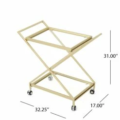 Wholesale 💯 Noble House Annika Outdoor Iron Bar Cart With Tempered Glass Shelves In Gold 🎉 -Guest Chairs Sales 2525199 16 L