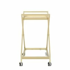 Wholesale 💯 Noble House Annika Outdoor Iron Bar Cart With Tempered Glass Shelves In Gold 🎉 -Guest Chairs Sales 2525199 3 L