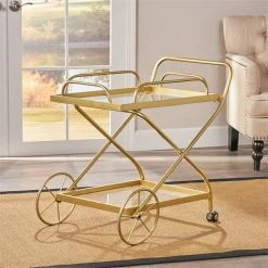 Wholesale ⌛ Noble House Perley Contemporary Indoor Iron And Glass Bar Cart In Gold ✔️ -Guest Chairs Sales 2525200 16 L