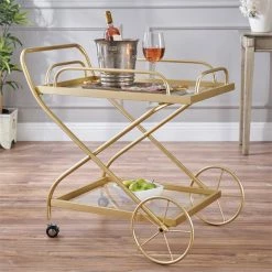 Wholesale ⌛ Noble House Perley Contemporary Indoor Iron And Glass Bar Cart In Gold ✔️ -Guest Chairs Sales 2525200 17 L