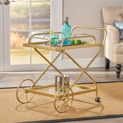 Wholesale ⌛ Noble House Perley Contemporary Indoor Iron And Glass Bar Cart In Gold ✔️ -Guest Chairs Sales 2525200 18 L