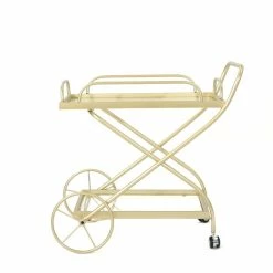 Wholesale ⌛ Noble House Perley Contemporary Indoor Iron And Glass Bar Cart In Gold ✔️ -Guest Chairs Sales 2525200 2 L