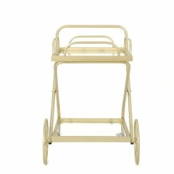 Wholesale ⌛ Noble House Perley Contemporary Indoor Iron And Glass Bar Cart In Gold ✔️ -Guest Chairs Sales 2525200 3 L