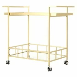 Brand new 🔥 Noble House Selby Outdoor Iron And Glass Bar Cart In Gold Finish 👍