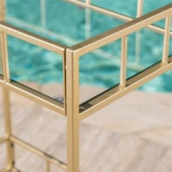 Cheapest ⭐ Noble House Varadero Modern Outdoor Iron And Glass Bar Cart In Gold ❤️ -Guest Chairs Sales 2525218 10 L