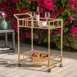 Cheapest ⭐ Noble House Varadero Modern Outdoor Iron And Glass Bar Cart In Gold ❤️ -Guest Chairs Sales 2525218 13 L