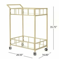 Cheapest ⭐ Noble House Varadero Modern Outdoor Iron And Glass Bar Cart In Gold ❤️ -Guest Chairs Sales 2525218 16 L