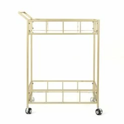 Cheapest ⭐ Noble House Varadero Modern Outdoor Iron And Glass Bar Cart In Gold ❤️ -Guest Chairs Sales 2525218 2 L