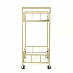 Cheapest ⭐ Noble House Varadero Modern Outdoor Iron And Glass Bar Cart In Gold ❤️ -Guest Chairs Sales 2525218 4 L
