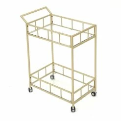 Cheapest ⭐ Noble House Varadero Modern Outdoor Iron And Glass Bar Cart In Gold ❤️ -Guest Chairs Sales 2525218 5 L