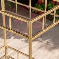 Cheapest ⭐ Noble House Varadero Modern Outdoor Iron And Glass Bar Cart In Gold ❤️ -Guest Chairs Sales 2525218 8 L