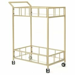 Cheapest ⭐ Noble House Varadero Modern Outdoor Iron And Glass Bar Cart In Gold ❤️