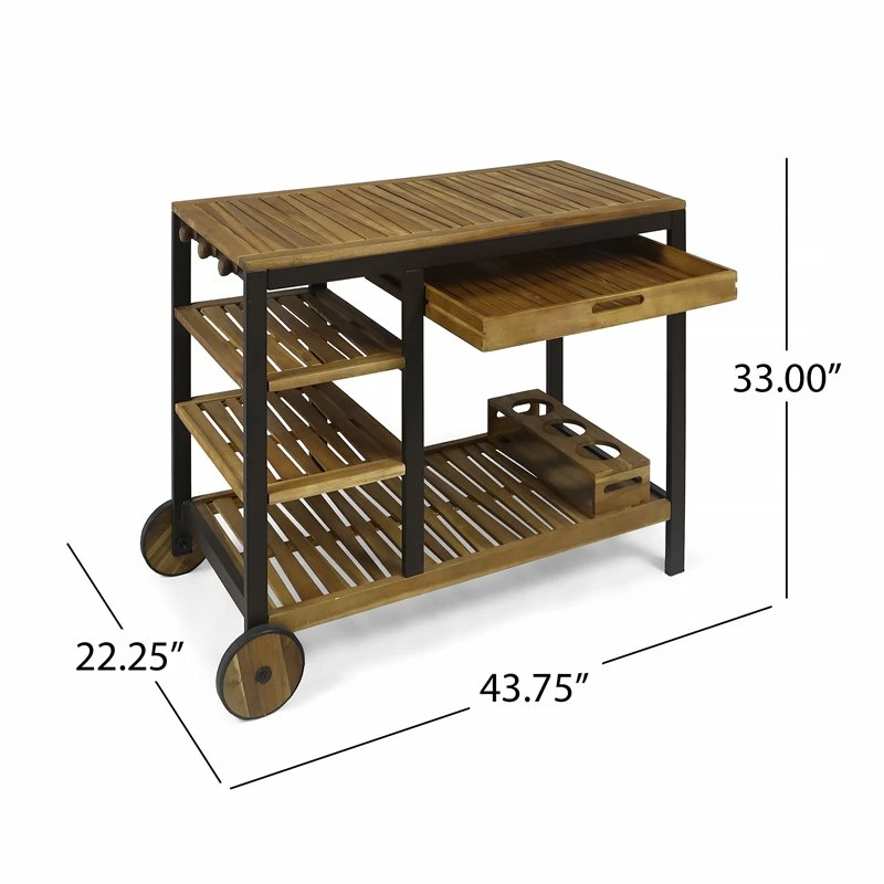 Buy π Noble House Admirals Acacia Wood And Iron Bar Cart With Drawers In Oak π 7 Buy π Noble House Admirals Acacia Wood And Iron Bar Cart With Drawers In Oak π - Image 7