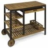 Buy 😀 Noble House Admirals Acacia Wood And Iron Bar Cart With Drawers In Oak 😀