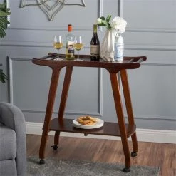 Discount 🌟 Noble House Cadman Indoor Acacia Wood Bar Cart In Rich Mahogany 🔥 -Guest Chairs Sales 2525269 15 L