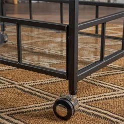 Coupon ✨ Noble House Falon Modern Indoor Iron Bar Cart With Tempered Glass Top In Black ✨ -Guest Chairs Sales 2525287 10 L