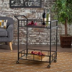 Coupon ✨ Noble House Falon Modern Indoor Iron Bar Cart With Tempered Glass Top In Black ✨ -Guest Chairs Sales 2525287 12 L