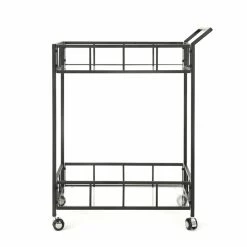 Coupon ✨ Noble House Falon Modern Indoor Iron Bar Cart With Tempered Glass Top In Black ✨ -Guest Chairs Sales 2525287 2 L