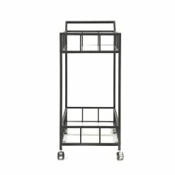 Coupon ✨ Noble House Falon Modern Indoor Iron Bar Cart With Tempered Glass Top In Black ✨ -Guest Chairs Sales 2525287 3 L