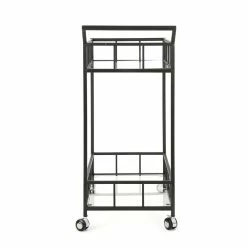 Coupon ✨ Noble House Falon Modern Indoor Iron Bar Cart With Tempered Glass Top In Black ✨ -Guest Chairs Sales 2525287 4 L