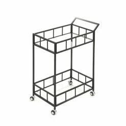 Coupon ✨ Noble House Falon Modern Indoor Iron Bar Cart With Tempered Glass Top In Black ✨ -Guest Chairs Sales 2525287 5 L
